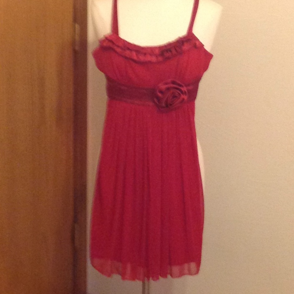 Red chiffon party dress, with empire waist